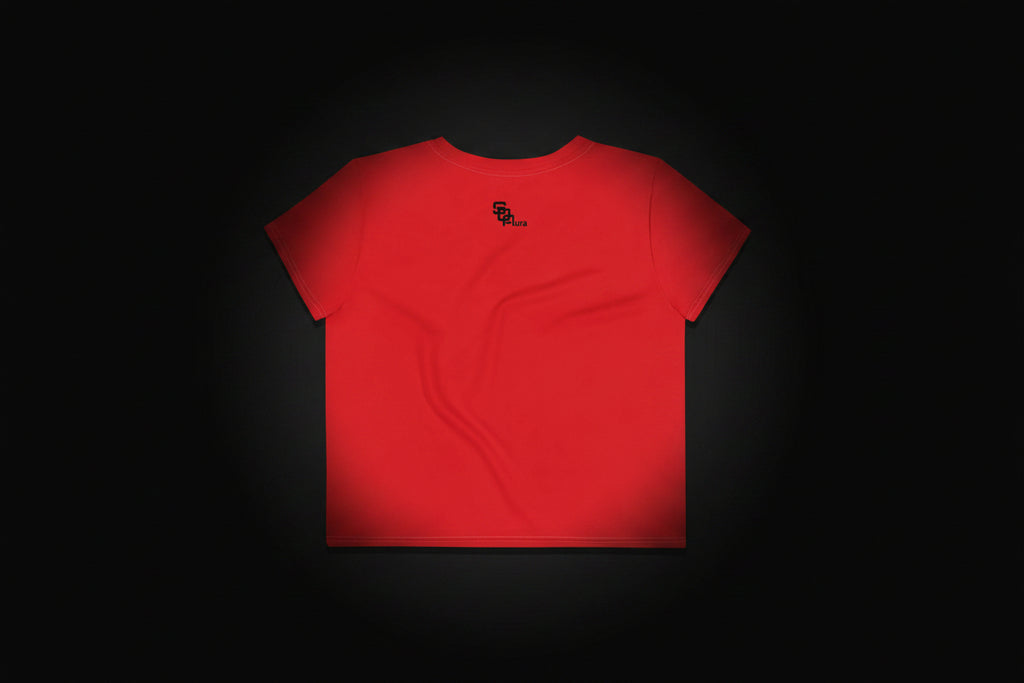 SOAURA Crop Tee stylish fitted mid-weight polyester spandex blend crop top with original all-over design