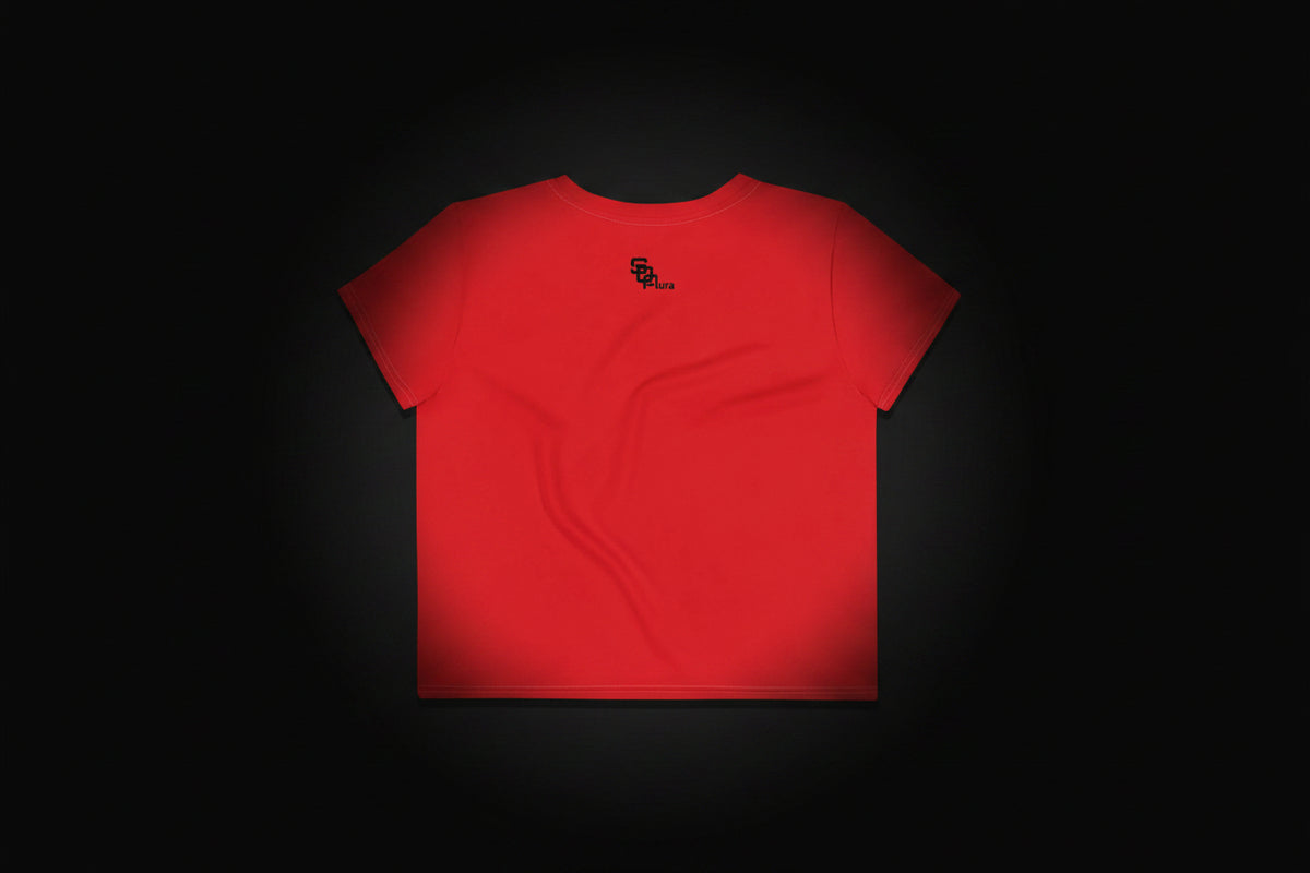 SOAURA Crop Tee stylish fitted mid-weight polyester spandex blend crop top with original all-over design