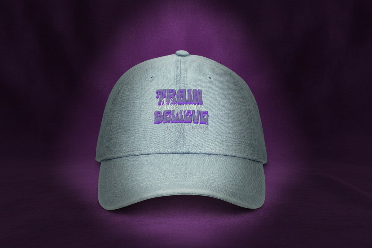 SoOptimistic Aura Denim Hat 6-panel cotton cap with adjustable strap and soft crown