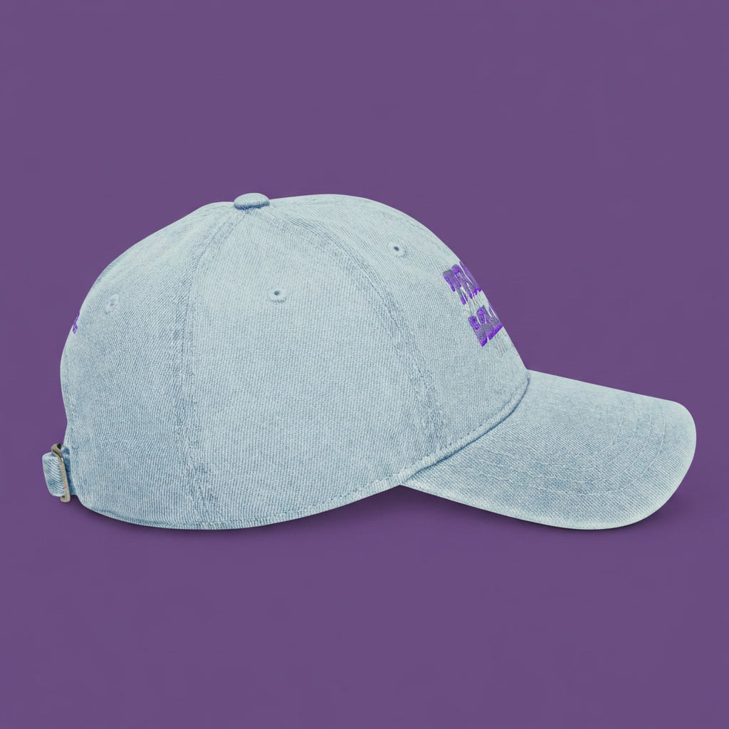 SoOptimistic Aura Denim Hat 100% cotton adjustable 6-panel cap with light soft crown and stitched visor