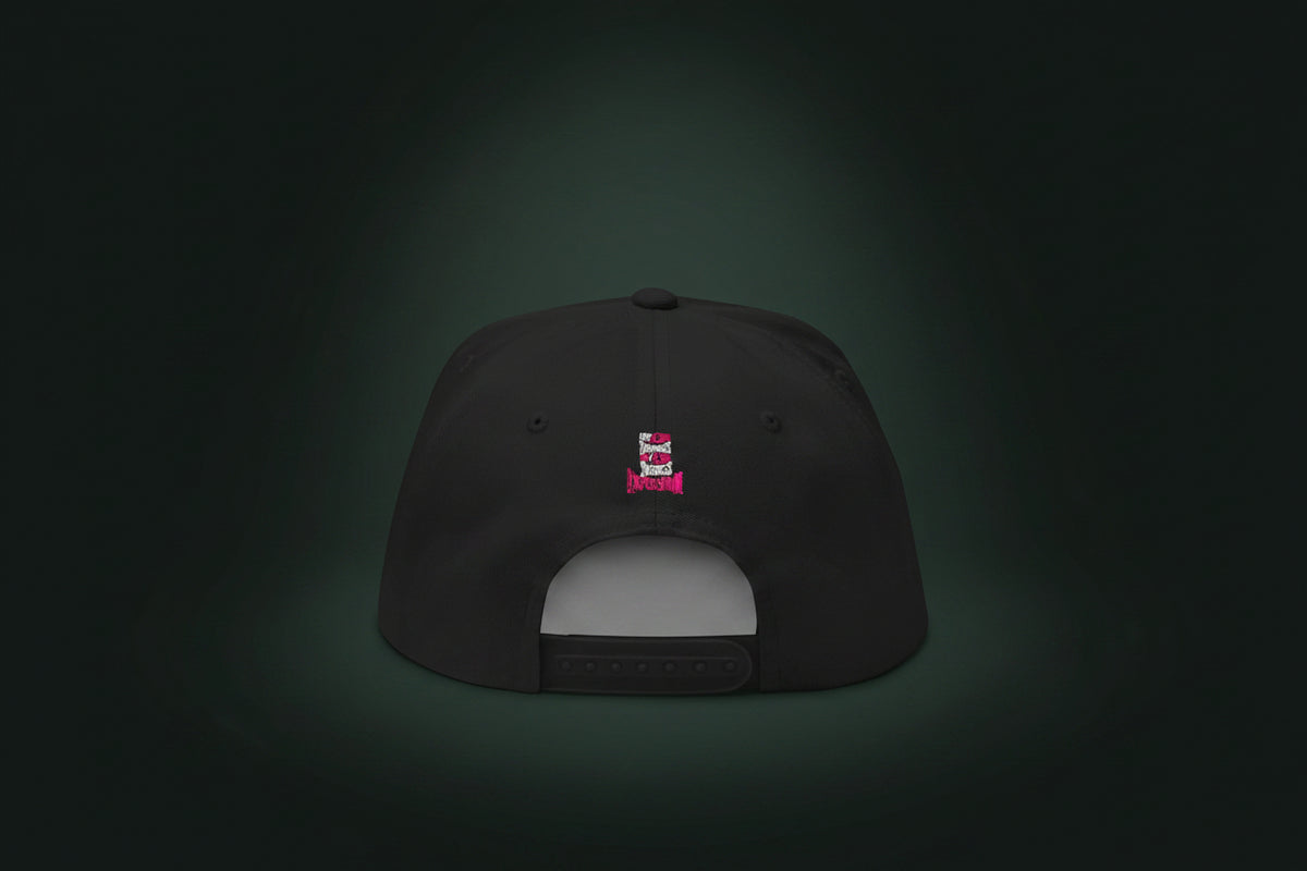 LegendWithin Dream's flat bill cap with high-profile fit and green undervisor in 100% cotton twill